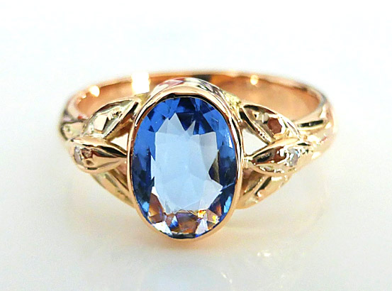 blue diamond ring made from an old brooch