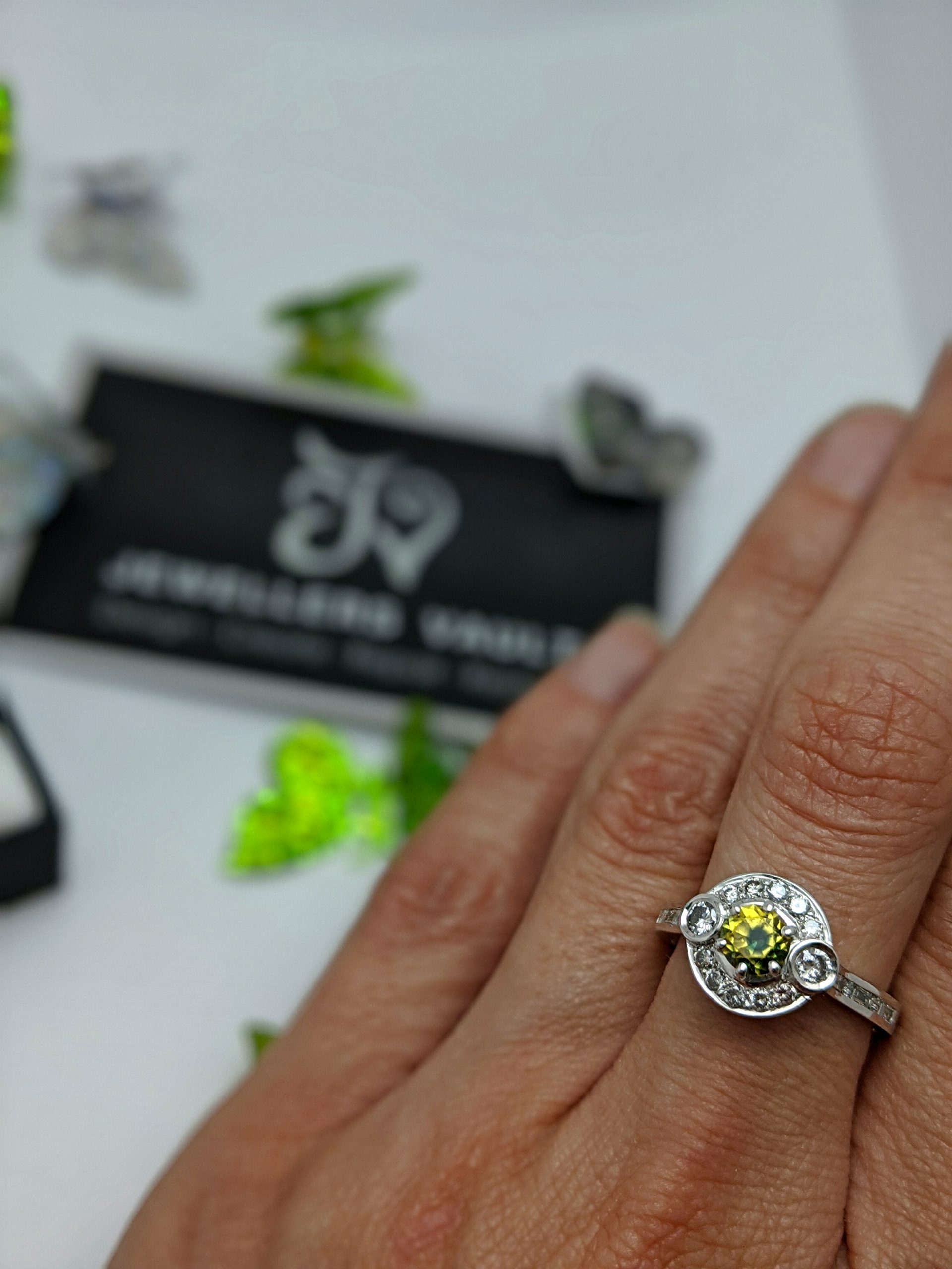 handmade white gold sapphire and diamond ring
